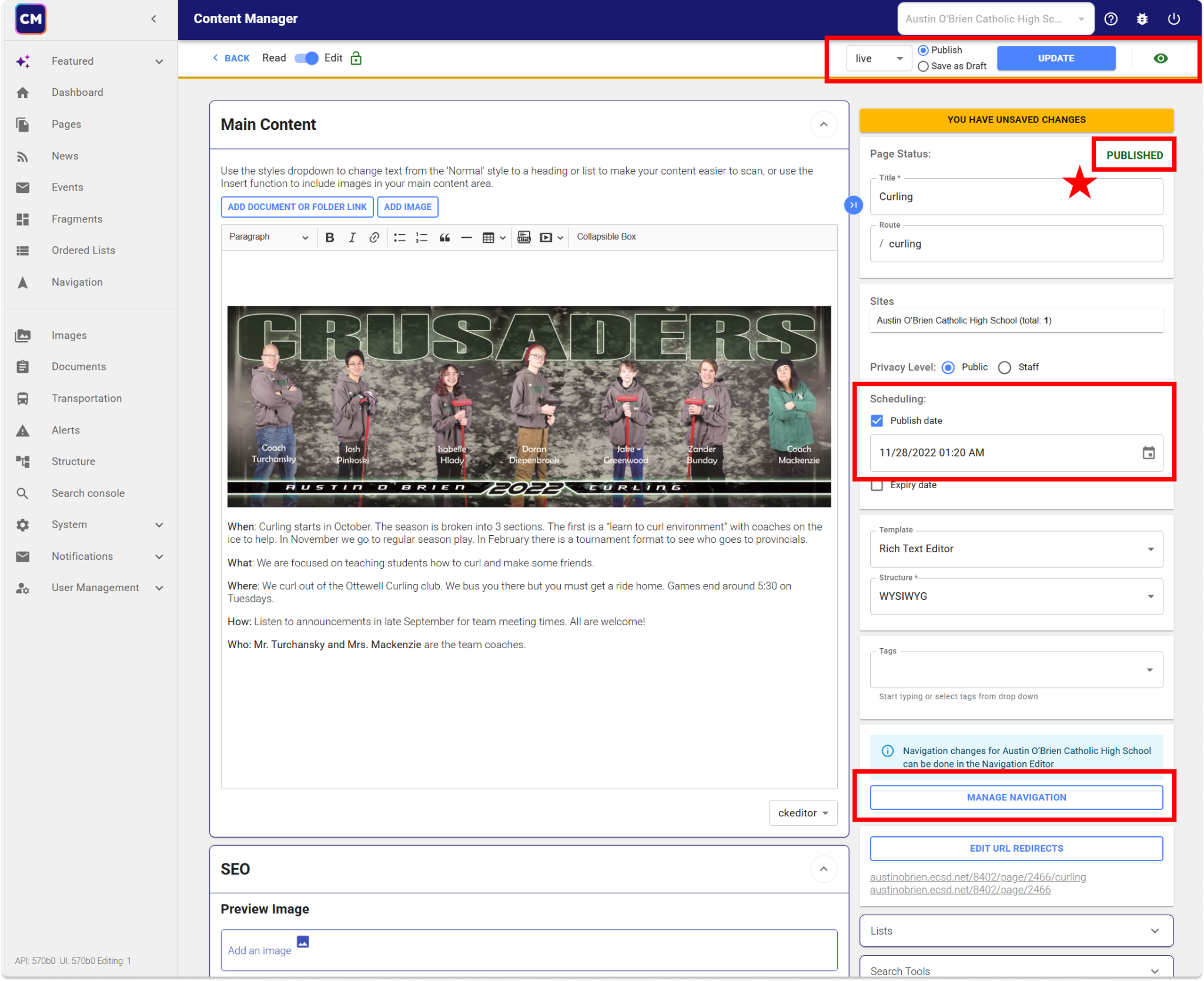 How to publish a new page 