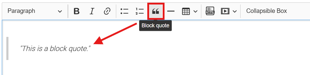 A block quote in the editor