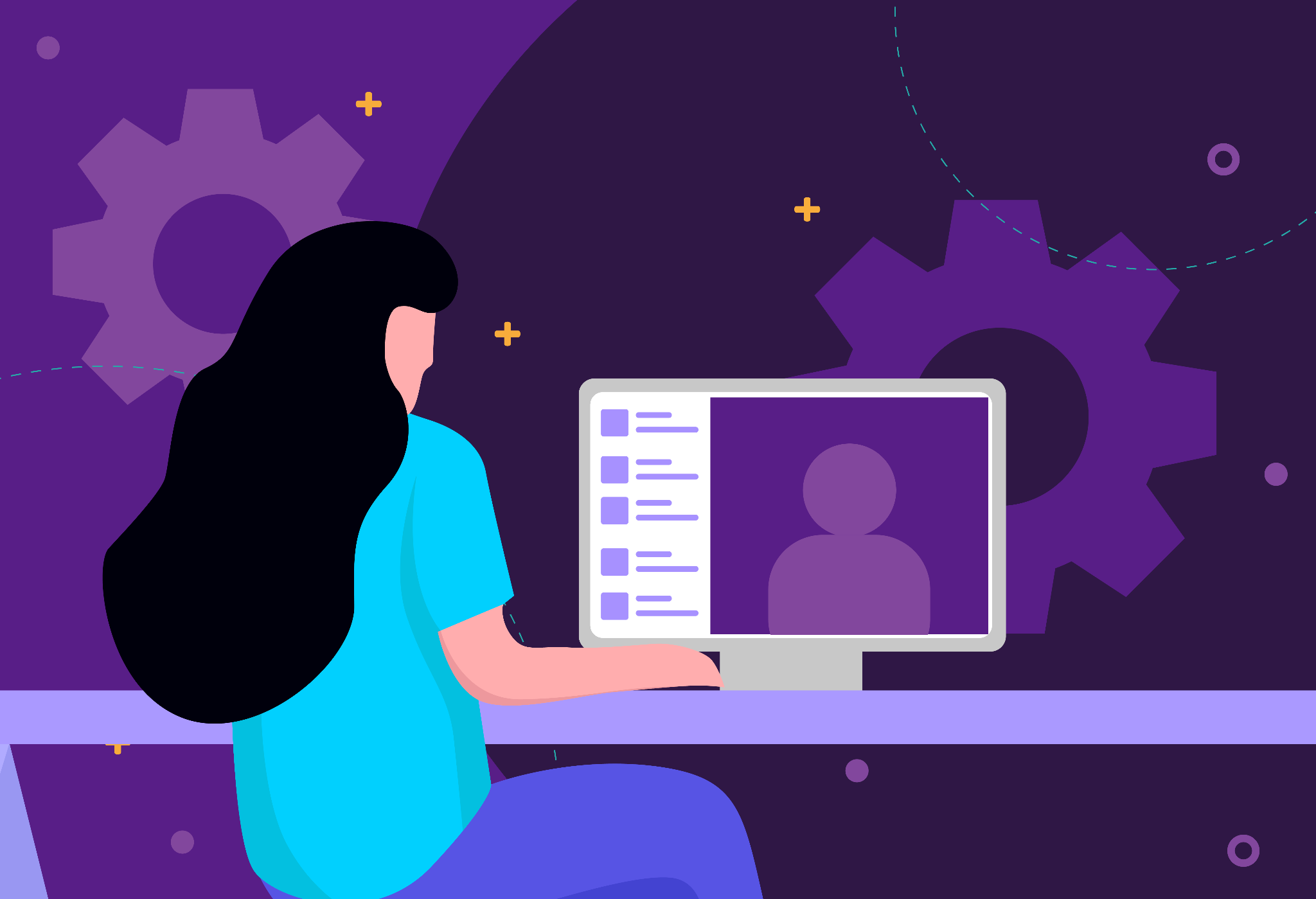 graphic of woman sitting with laptop